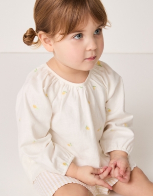 Organic Cotton Linen Lemon Top & Seersucker Stripe Shorts Set (0–18mths)