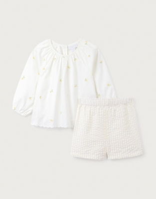 Organic Cotton Linen Lemon Top & Seersucker Stripe Shorts Set (0–18mths)