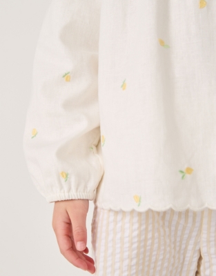 Organic Cotton Linen Lemon Top & Seersucker Stripe Shorts Set (18mths–6yrs)