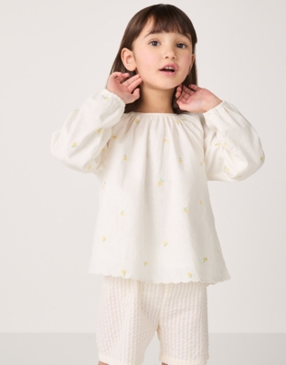 Organic Cotton Linen Lemon Top & Seersucker Stripe Shorts Set (18mths–6yrs)
