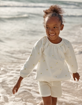 Organic Cotton Linen Lemon Top & Seersucker Stripe Shorts Set (18mths–6yrs)
