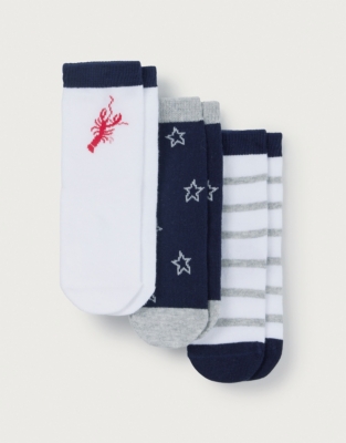 Organic Cotton Lobster & Star Print Socks – Set of 3 (0–6yrs)