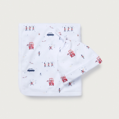 Organic Cotton London Blanket & Hat Set (0–12mths)