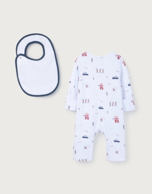 Organic Cotton London Sleepsuit & Bib Set (0–24mths)