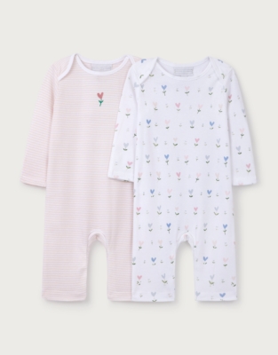 Organic Cotton Love Bud & Stripe Sleepsuits — Set of 2 (0–24mths)
