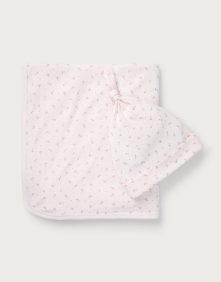 Organic Cotton Megan Floral Reversible Blanket & Hat Set (0–12mths)