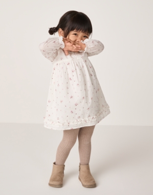 Organic Cotton Minnie Floral Ruffle Dress & Tights Set (0–4yrs)