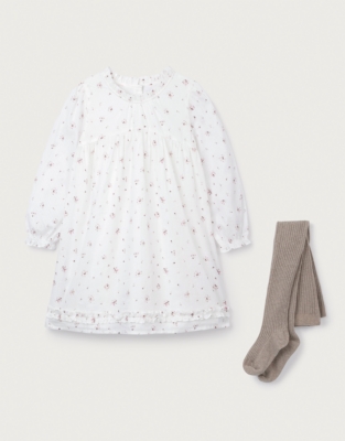 Organic Cotton Minnie Floral Ruffle Dress & Tights Set (0–4yrs)