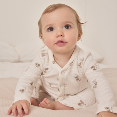 Organic Cotton Monkey Waffle Sleepsuit (0–24mths)