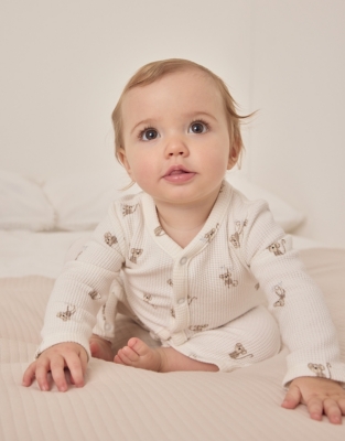 Organic Cotton Monkey Waffle Sleepsuit (0–24mths)