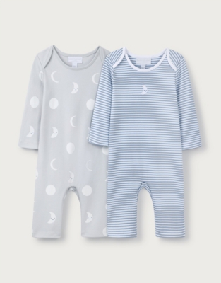 Organic Cotton Moon and Stars Sleepsuits – Set of 2 (0–24mths)