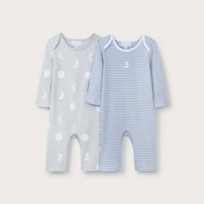 Organic Cotton Moon and Stars Sleepsuits – Set of 2 (0–9mths)