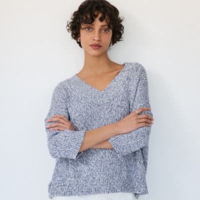 Organic Cotton Mouline V-Neck Jumper