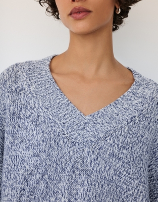 Organic Cotton Mouline V-Neck Jumper