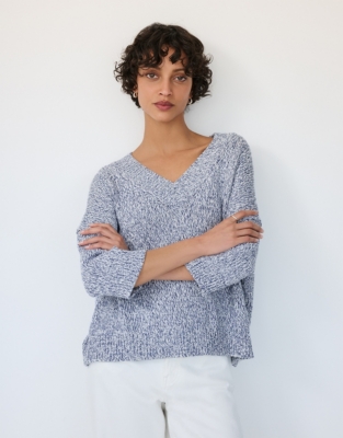 Organic Cotton Mouline V-Neck Jumper