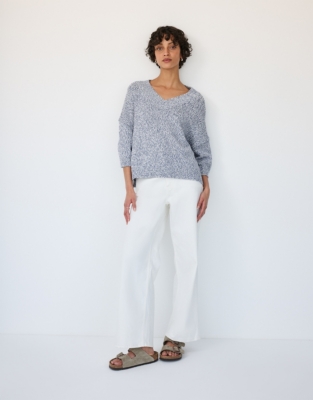 Organic Cotton Mouline V-Neck Jumper