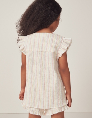 Organic Cotton Multi Stripe Blouse & Shorts Set (18mths–6yrs)