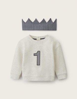 Organic Cotton My 1st Birthday Sweatshirt & Crown Set