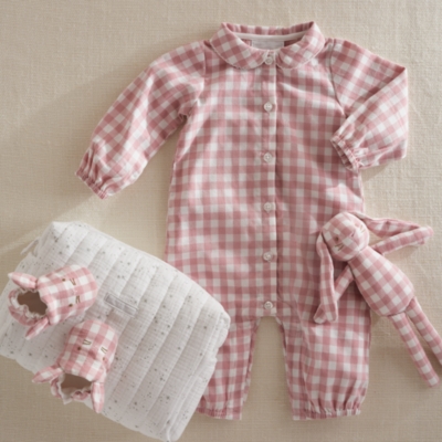 Organic Cotton My First Gingham Sleepsuit & Toy Bunny Bedtime Gift Set (0–6mths)