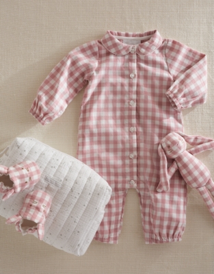 Organic Cotton My First Gingham Sleepsuit & Toy Bunny Bedtime Gift Set (0–6mths)