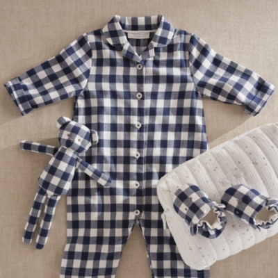Organic Cotton My First Gingham Sleepsuit and Bear Toy Bedtime Gift Set (0–6mths)
