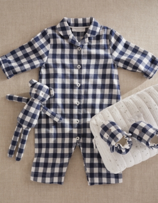 Organic Cotton My First Gingham Sleepsuit and Bear Toy Bedtime Gift Set (0–6mths)