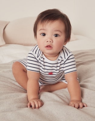 Organic Cotton Striped Baby Rib Knit - Navy + Cream