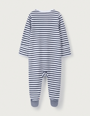 Organic Cotton Navy Stripe Zip Sleepsuit (0–24mths)