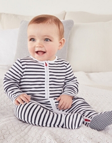 Organic Cotton Navy Stripe Zip Sleepsuit (0–24mths)