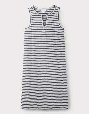 Organic-Cotton Notch-Neck Stripe Midi Dress | Dresses & Skirts | The ...