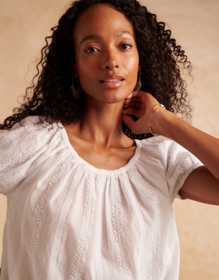 Organic Cotton Off The Shoulder Embroidered Top Tops & Blouses The White Company US