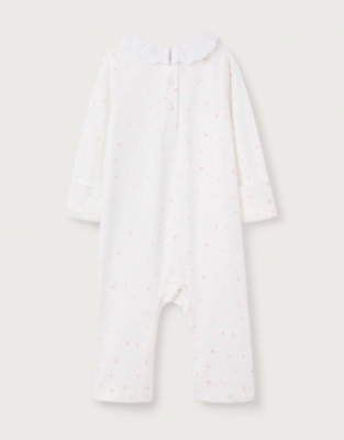 Organic Cotton Ottilie Floral Lace Collar Pointelle Sleepsuit (0–24mths)