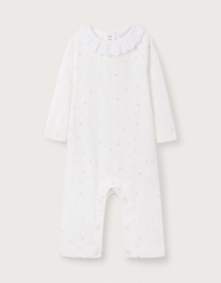 Organic Cotton Ottilie Floral Lace Collar Pointelle Sleepsuit (0–24mths)