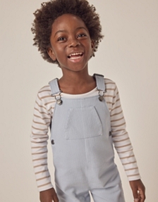 Organic Cotton Overalls & Breton Stripe Top Set (18mths–6yrs)