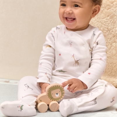 Organic Cotton Party Animal Print Wrap Sleepsuit (0–24mths)