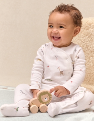 Organic Cotton Party Animal Print Wrap Sleepsuit (0–24mths)