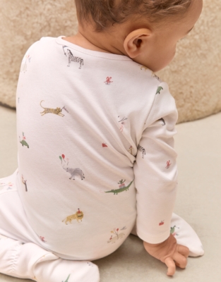 Organic Cotton Party Animal Print Wrap Sleepsuit (0–24mths)