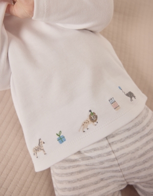 Organic Cotton Party Animals Embroidered Pyjamas (0–24mths)