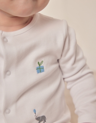 Organic Cotton Party Animals Embroidered Sleepsuit (0–24mths)