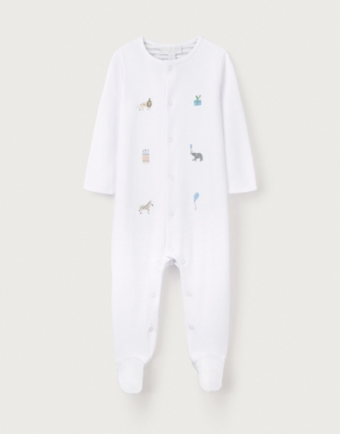 Organic Cotton Party Animals Embroidered Sleepsuit (0–24mths)
