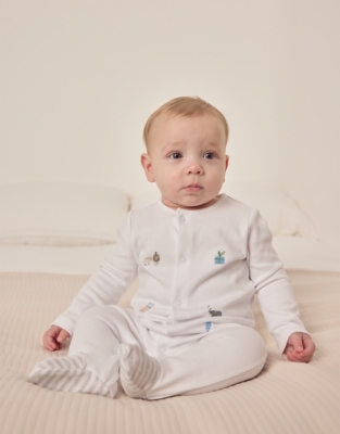 Organic Cotton Party Animals Embroidered Sleepsuit (0–24mths)