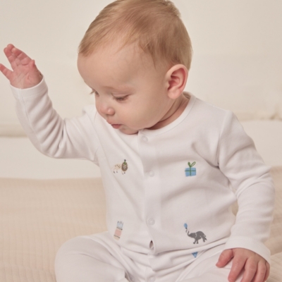 Organic Cotton Party Animals Embroidered Sleepsuit (0–9mths)