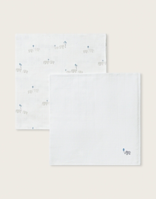 Organic Cotton Party Elephant Muslins – Set of 2