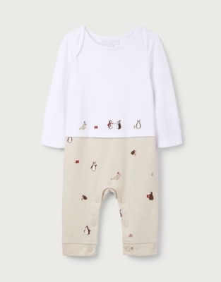 Organic Cotton Penguin Friends Mock Top Sleepsuit (0–24mths)