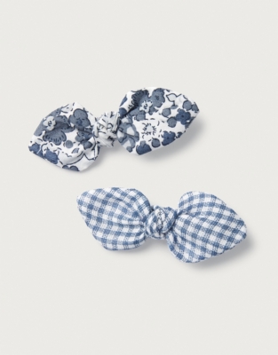 Organic Cotton Petunia & Batik Floral Bow Hair Clips – Set of 2