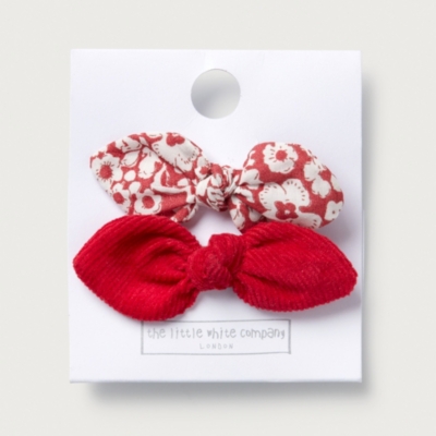 Organic Cotton Petunia Floral & Cord Bow Hair Clips – Set of 2