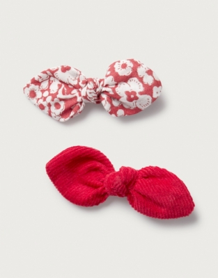 Organic Cotton Petunia Floral & Cord Bow Hair Clips – Set of 2