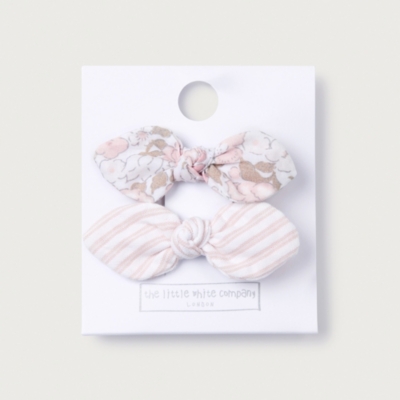 Organic Cotton Petunia Floral & Stripe Bow Hairclips – Set of 2