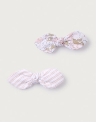 Organic Cotton Petunia Floral & Stripe Bow Hairclips – Set of 2
