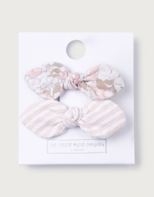 Organic Cotton Petunia Floral & Stripe Bow Hairclips – Set of 2